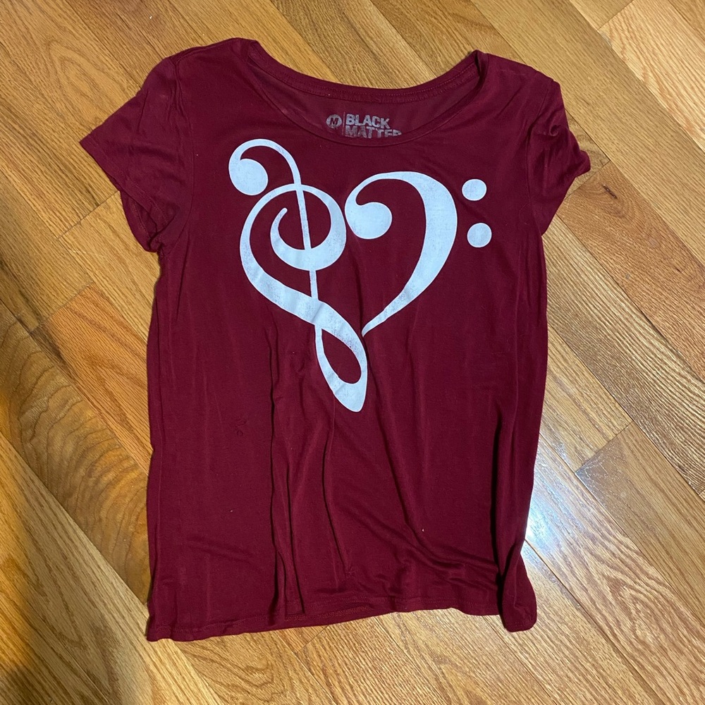 maroon music note shirt